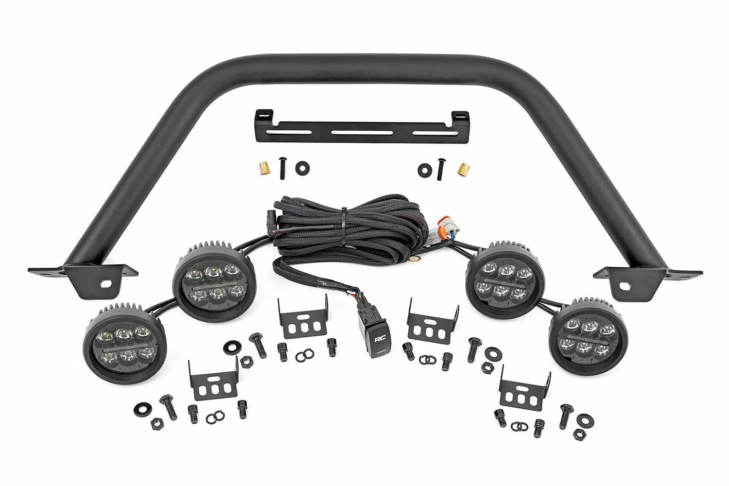 Fits Ford Bronco(21-24) Safari Bar 3.5_ Round LED(Quad) Black Steel 51112